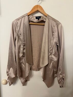 Champagne Satin Open-Front Drape Jacket